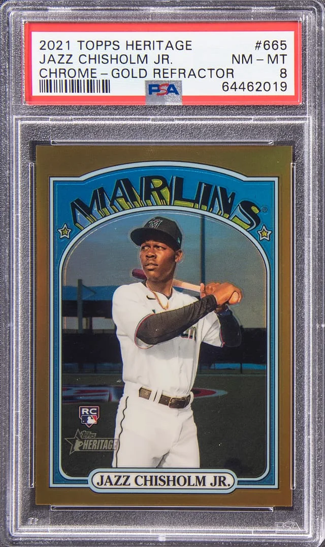 2021 Topps Heritage Chrome Jazz Chisholm Gold Refractor #665 card image