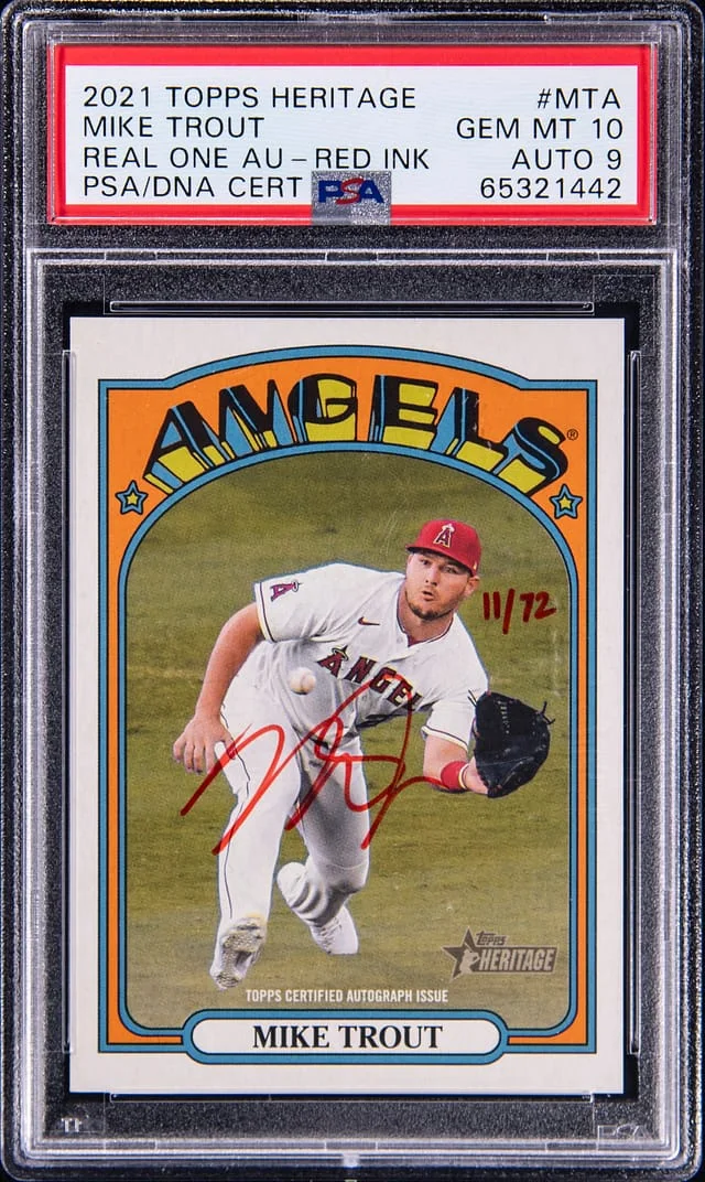 2021 Topps Heritage Real One Mike Trout Autograph Red Ink #ROA-MTA card image