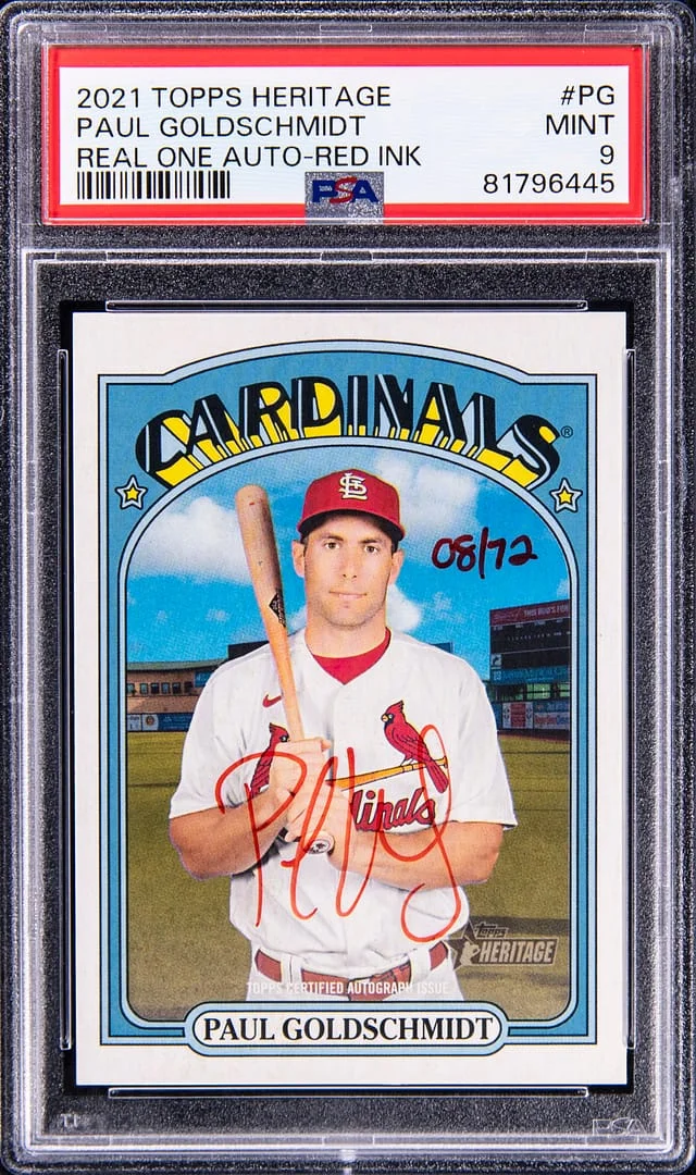 2021 Topps Heritage Real One Paul Goldschmidt Autograph Red Ink #PG card image