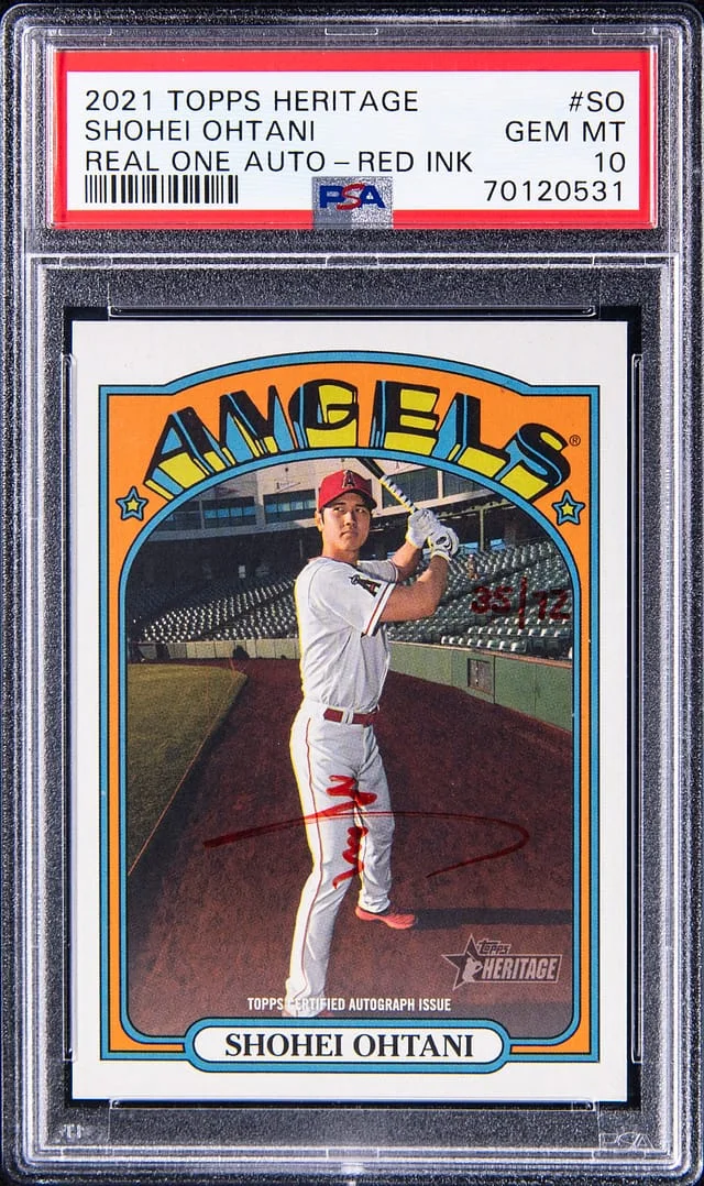 2021 Topps Heritage Real One Shohei Ohtani Autograph Red Ink #SO card image