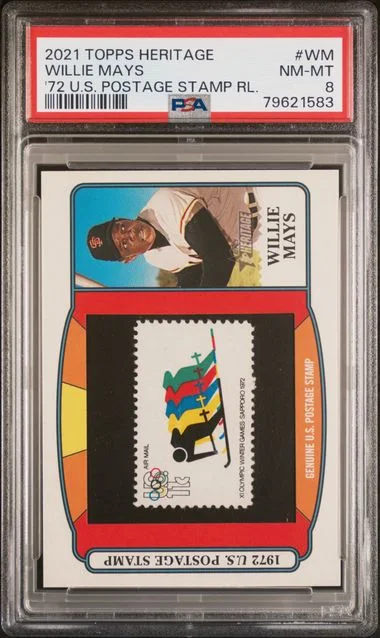2021 Topps Heritage Willie Mays 1972 U.S. Postage Stamp Relics #PSR-WM card image