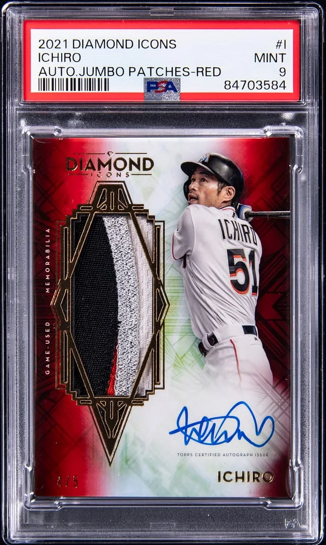 2021 Topps Ichiro Diamond Icons Jumbo Patch Autograph Red #AJP-I card image