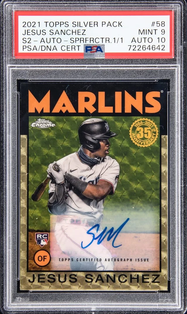 2021 Topps Jesus Sanchez Silver Pack Series 2 Chrome Autograph Superfractor #86TC-58 card image