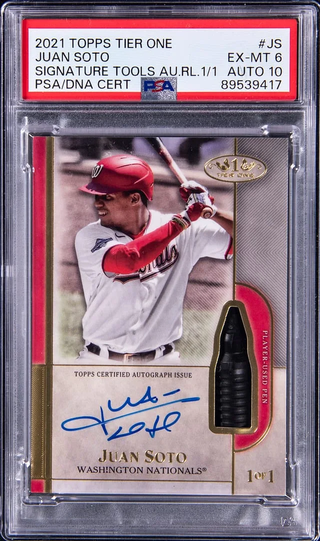 2021 Topps Juan Soto Tier One Signature Tools Autograph Relic #STAR-JS card image