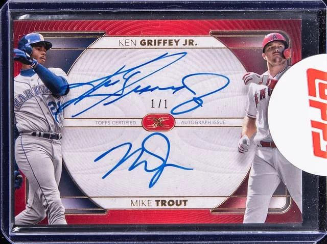 2021 Topps Ken Griffey Jr./Mike Trout Definitive Collection Dual Autograph Collection Red #DAC-GT card image