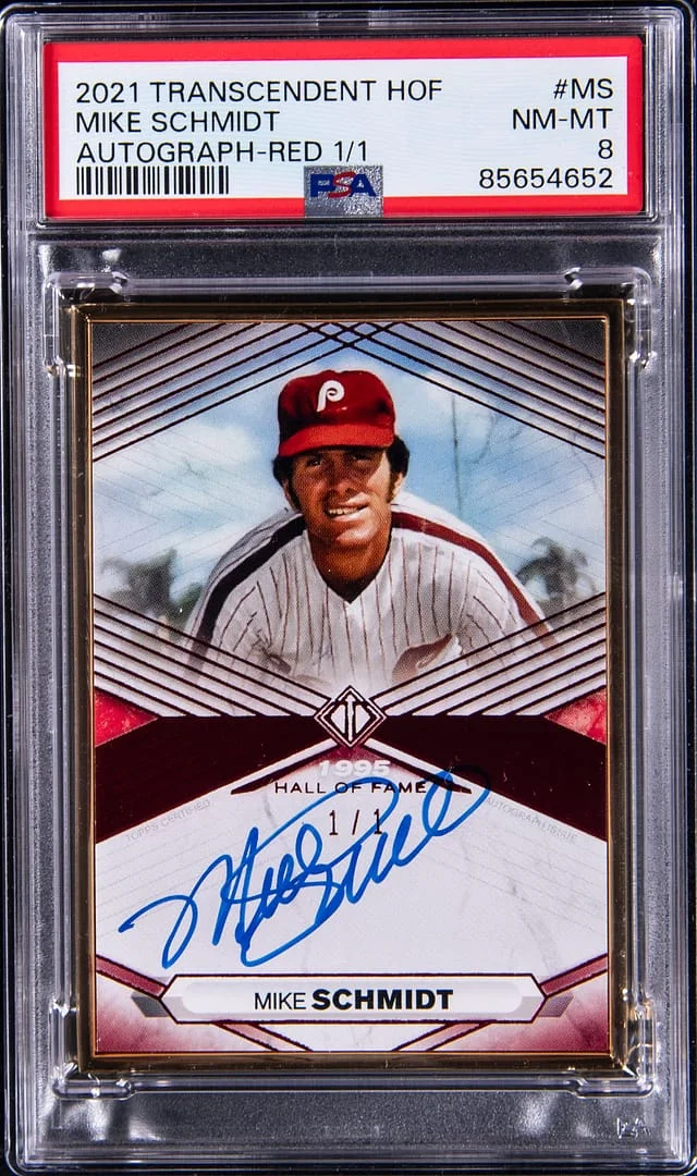 2021 Topps Mike Schmidt Transcendent Hall Of Fame Autographs Red #THOF-MS card image
