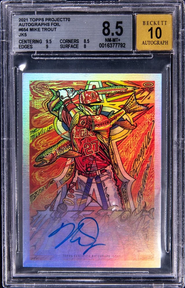 2021 Topps Mike Trout Project70 Autographs Foil JK5 #654-A card image