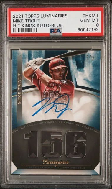2021 Topps Mike Trout Luminaries HIT Kings Autographs Blue #HK-MT card image