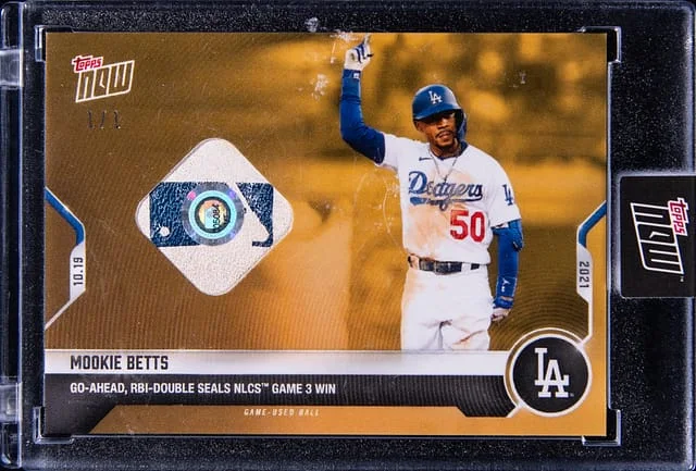 2021 Topps Now Mookie Betts NLCS Game-Used Ball Card Encased Relic Gold #993C card image