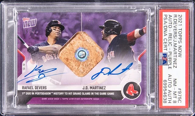 2021 Topps Now Rafael Devers/JD Martinez Autograph Relic Purple #975C card image