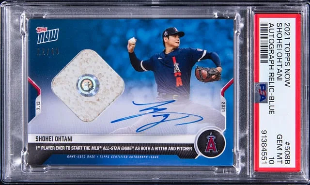 2021 Topps Now Shohei Ohtani Autograph Relic Blue #508B card image