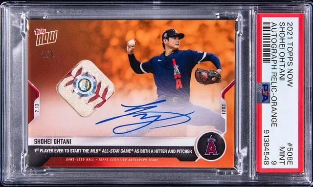 2021 Topps Now Shohei Ohtani Autograph Relic Orange #508E card image