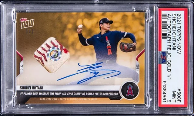 2021 Topps Now Shohei Ohtani Autograph Relic Gold #5O8F card image