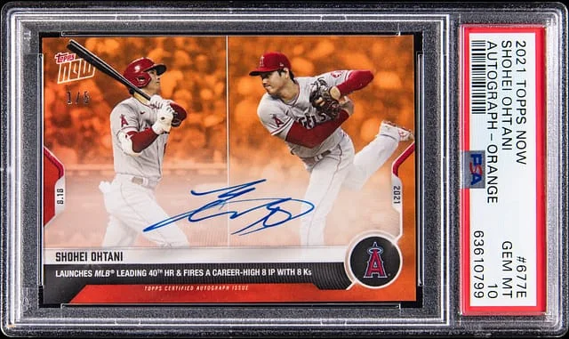 2021 Topps Now Shohei Ohtani Autographs Orange #677E card image