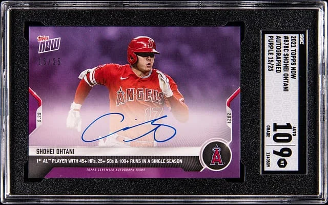2021 Topps Now Shohei Ohtani Twice-Signed Autograph Purple #878C card image