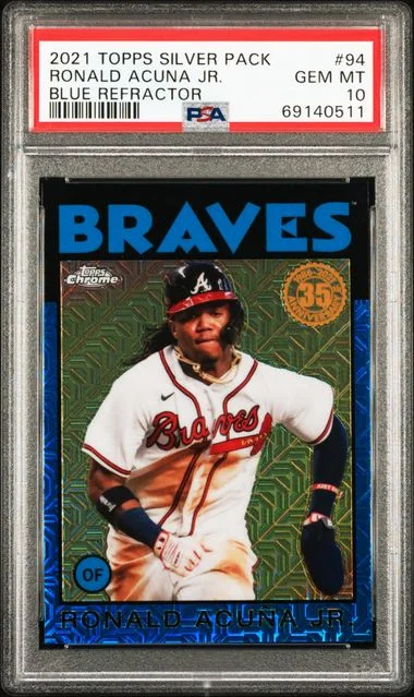 2021 Topps Ronald Acuna Jr. Silver Pack Blue Refractor #94 card image