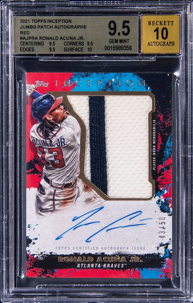 2021 Topps Ronald Acuna Jr. Inception Jumbo Patch Autographs Red #AP-RA card image