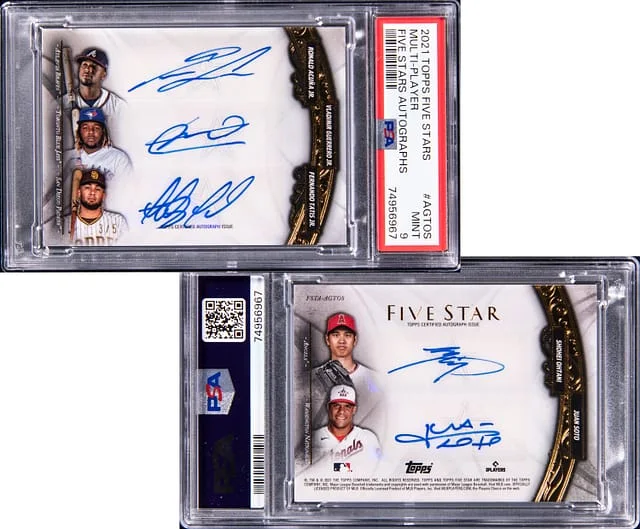 2021 Topps Ronald Acuna Jr./Vladimir Guerrero Jr./Fernando Tatis Jr./Shohei Ohtani/Juan Soto Multi-Signed Five Star Autographs #FSTA-AGTOS card image