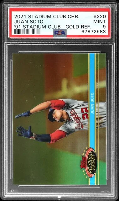 2021 Topps Stadium Club Chrome Juan Soto 1991 Stadium Club-Gold Refractor #220 card image