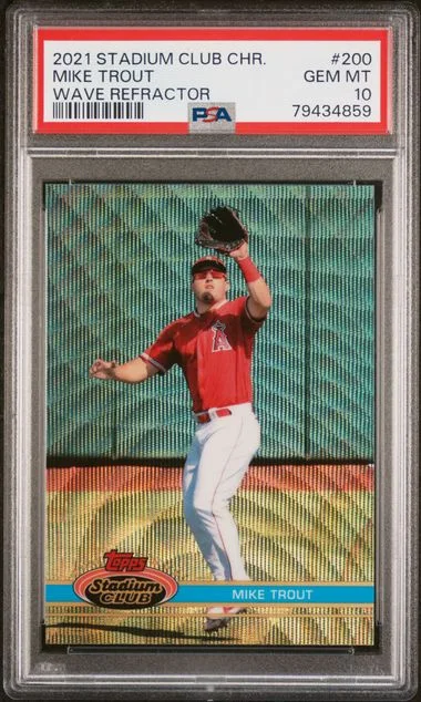2021 Topps Stadium Club Chrome Mike Trout Orange Refractor #200 card image
