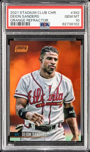2021 Topps Stadium Club Deion Sanders Orange Refractor #392 card image