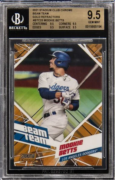 2021 Topps Stadium Club Mookie Betts Beam Team Gold Refractor #BTC-23 card image