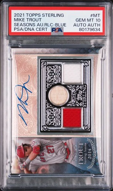 2021 Topps Sterling Mike Trout Seasons Autograph Relics Blue #MT card image