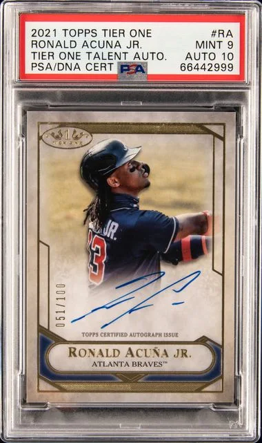2021 Topps Tier One Tier One Talent Autographs Ra Ronald Acuna Jr. #no-number card image