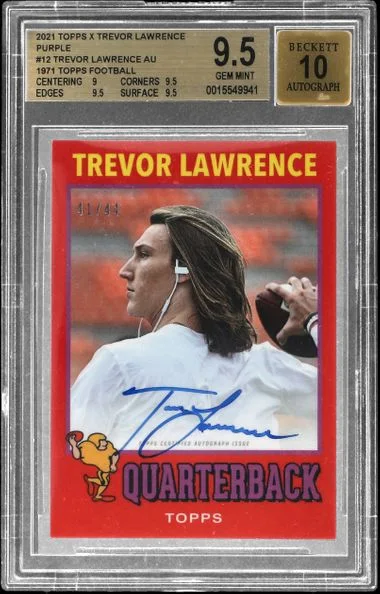 2021 Topps Trevor Lawrence X 1971 Topps Football Purple #12-A card image
