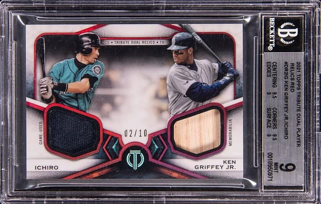 2021 Topps Tribute Ichiro/Ken Griffey Jr. Dual Player Relics Red #DR2-IG card image