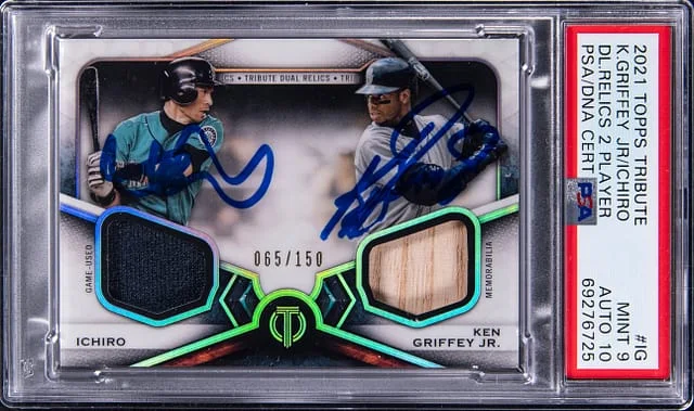 2021 Topps Tribute Ken Griffey Jr., Ichiro Suzuki Dual Dual Relics #IG card image