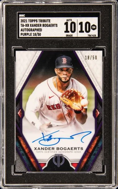 2021 Topps Tribute Xander Bogaerts Autographs Purple #TA-XB card image