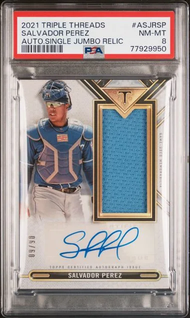 2021 Topps Triple Threads Autographed Single Jumbo Relic Asjrsp Salvador Perez #no-number card image