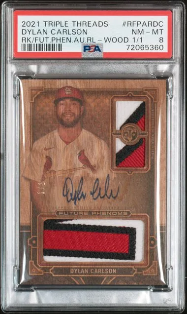 2021 Topps Triple Threads Dylan Carlson & Future Phenoms Autograph Relics Wood 1/1 #RFPARDC card image