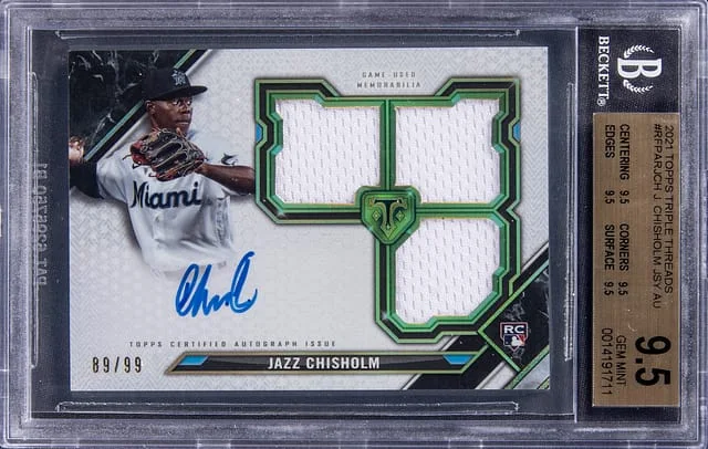 2021 Topps Triple Threads Jazz Chisholm Patch Autograph (RPA) #RFPAR-JCE card image