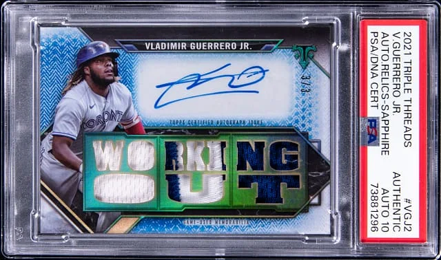 2021 Topps Triple Threads Vladimir Guerrero Jr. Autograph Relics Sapphire #VGJ2 card image