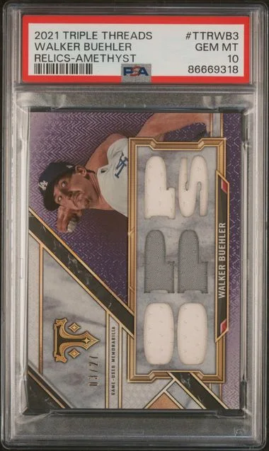 2021 Topps Triple Threads Walker Buehler Relics Amethyst #TTRWB3 card image
