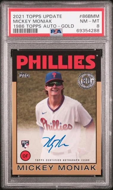 2021 Topps Update Mickey Moniak 1986 Topps Autographs Gold #86B-MM card image