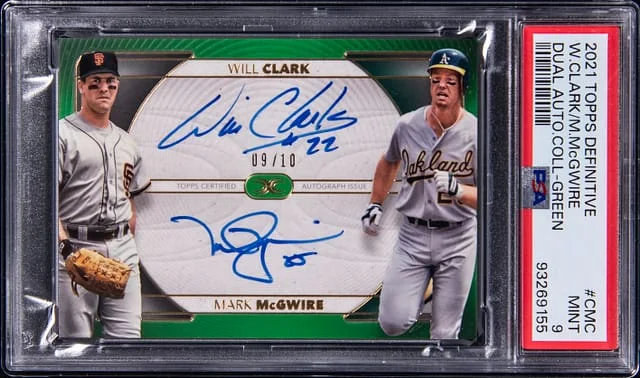 2021 Topps Will Clark/Mark McGwire Dual Definitive Dual Autograph Collection Green #DAC-CMC card image