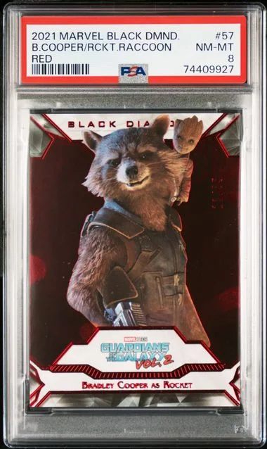 2021 Upper Deck Bradley Cooper/Rocket Raccoon Marvel Black Diamond Red #57 card image