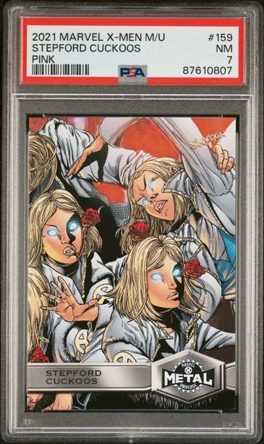 2021 Upper Deck Stepford Cuckoos Marvel X-Men Metal Universe Pink #159 card image