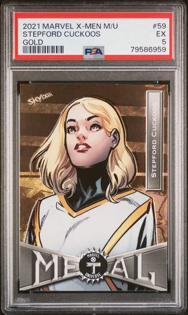 2021 Upper Deck Stepford Cuckoos Marvel X-Men Metal Universe Gold #59 card image