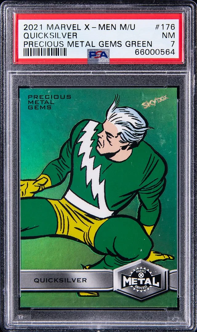 2021 Upper Deck/SkyBox Marvel X-Men Metal Universe Precious Metal Gems (PMG) Green Quicksilver #176 card image
