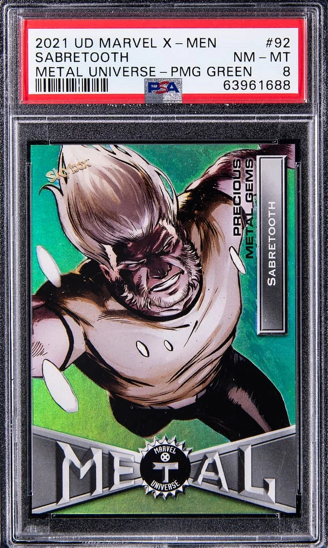 2021 Upper Deck/SkyBox Marvel X-Men Metal Universe Precious Metal Gems (PMG) Green Sabretooth #92 card image