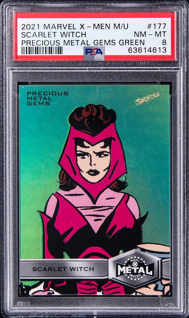 2021 Upper Deck/SkyBox Marvel X-Men Metal Universe Precious Metal Gems (PMG) Green Scarlet Witch #177 card image