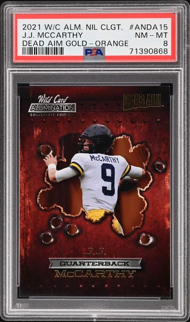 2021 Wild Card Alumination NIL Collegiate Dead Aim Gold Orange J.J. McCarthy #ANDA-15 card image