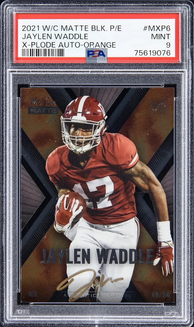 2021 Wild Card Matte Black Premier Edition X-Plode Autographs Orange Jaylen Waddle #MXP6 card image