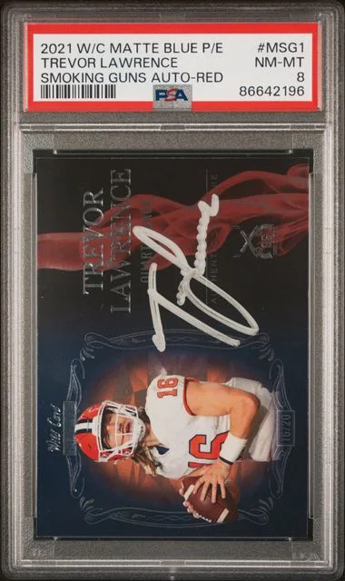 2021 Wild Card Matte Blue Premier Edition Smoking Guns Autographs Red Trevor Lawrence #MSG1 card image