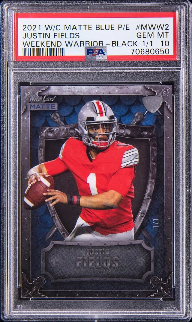 2021 Wild Card Matte Blue Premium Edition Weekend Warrior Black 1/1 Justin Fields #MWW2 card image