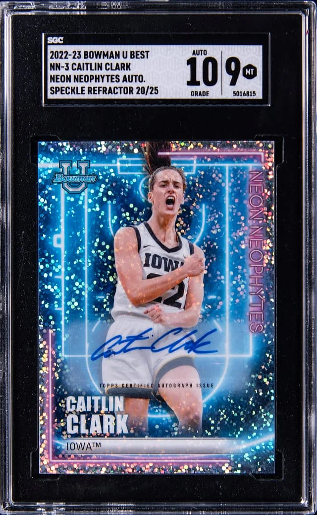 2022-23 Bowman Best Caitlin Clark Neon Neophytes Autograph Speckle Refractor #NN-3 card image